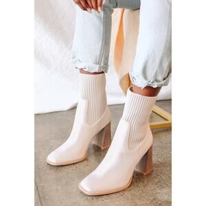NEW Lulus Naynee Bone Square Toe Mid-calf Boots White - Size 8